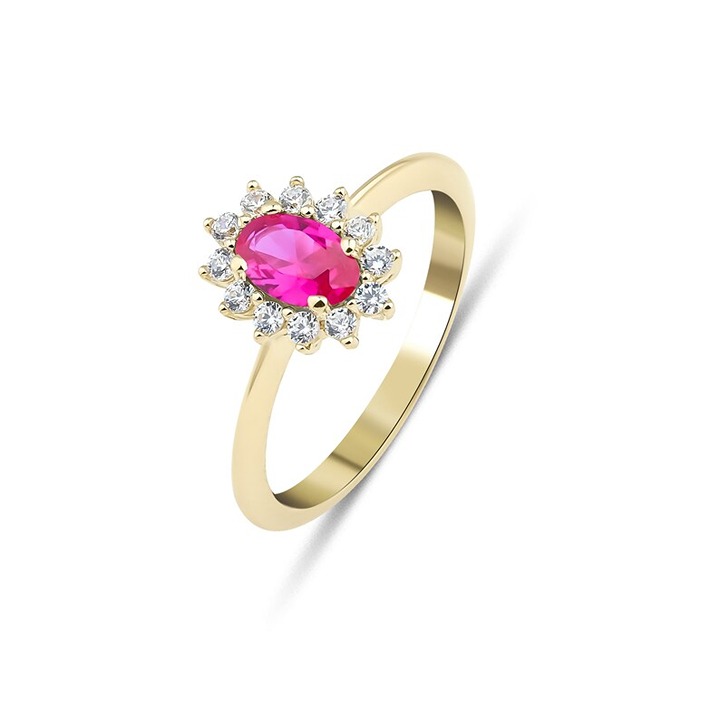 14K Yellow Gold Ruby and Diamond Ring, Minimalist Oval Ruby Ring, Engagement Rin