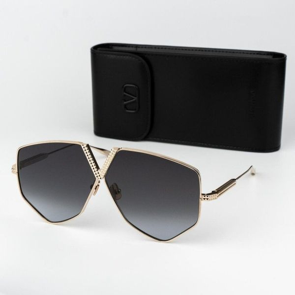 Valentino Women Sunglasses Titanium Gold Grey Oversized Aviator V - HEXAGON