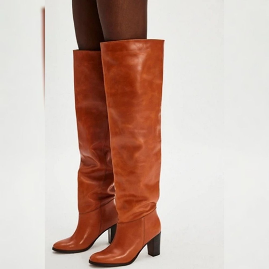 Free People Georgie Over-the-knee Boots in Saddle Brown Leather Women's Size 8