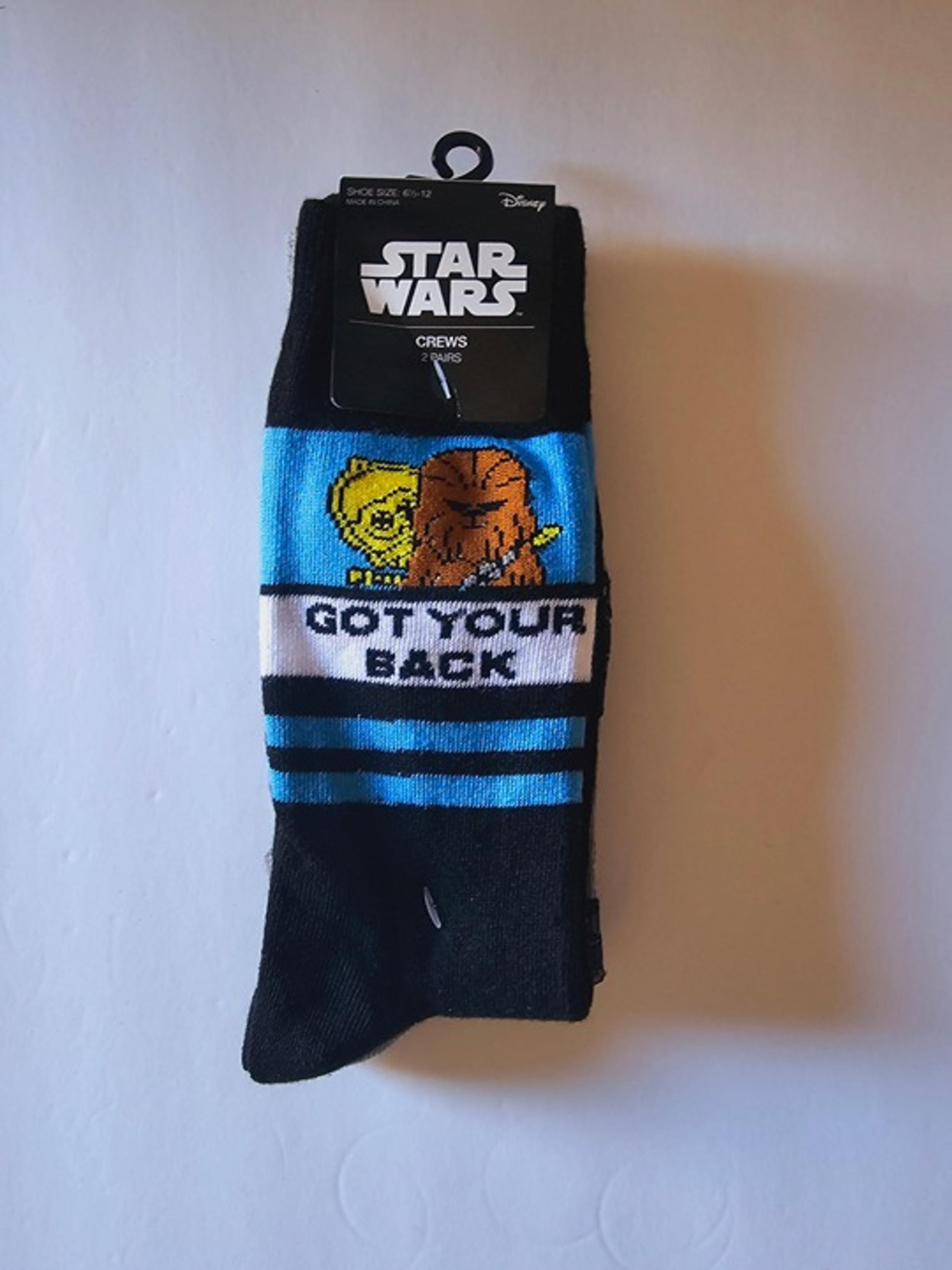 Disney Star Wars 2 pair socks, Men 6-12, C3PO Chewbacca & Darth Vader