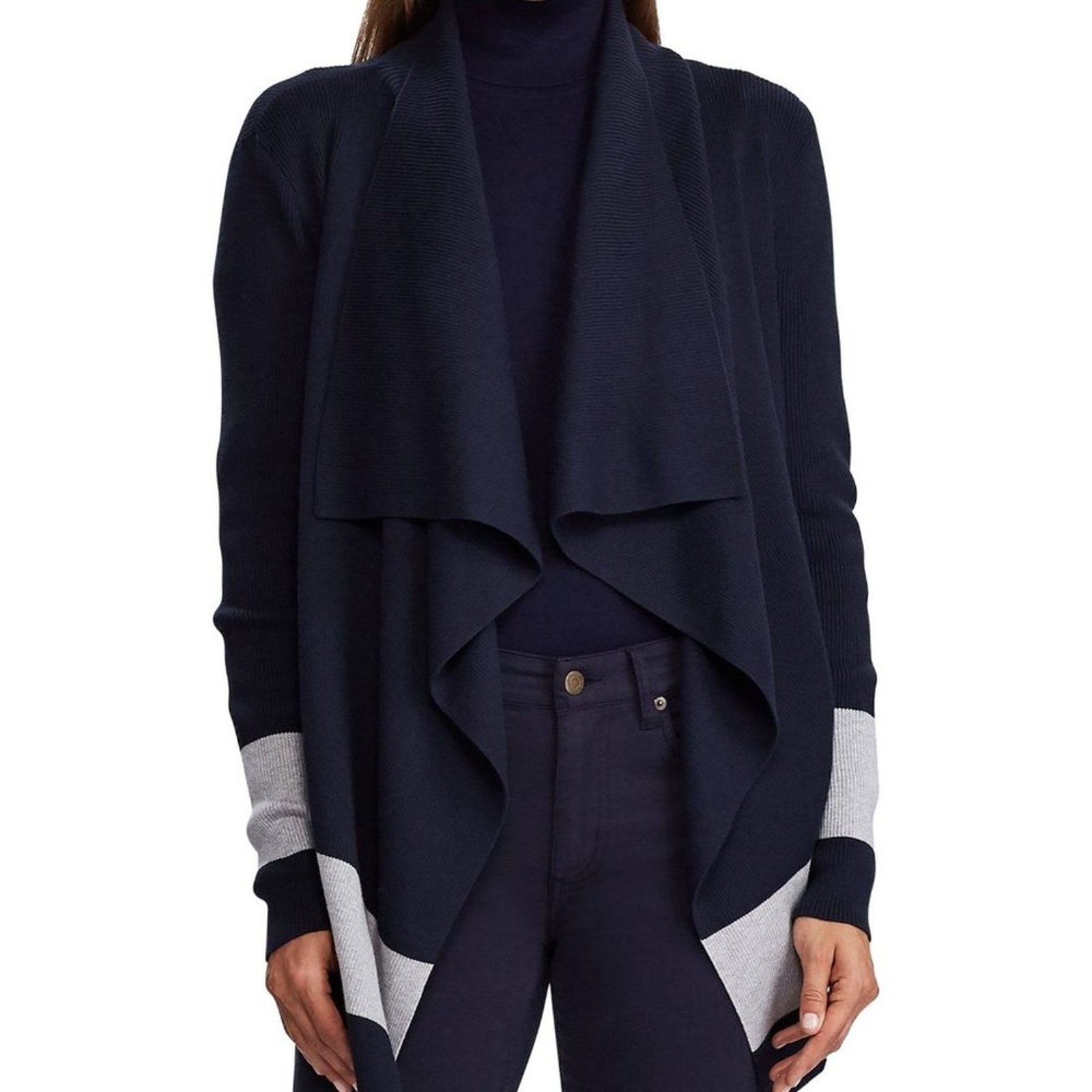 LAUREN RALPH LAUREN COLOR BLOCK SWEATER BLUE & GRAY SIZE M