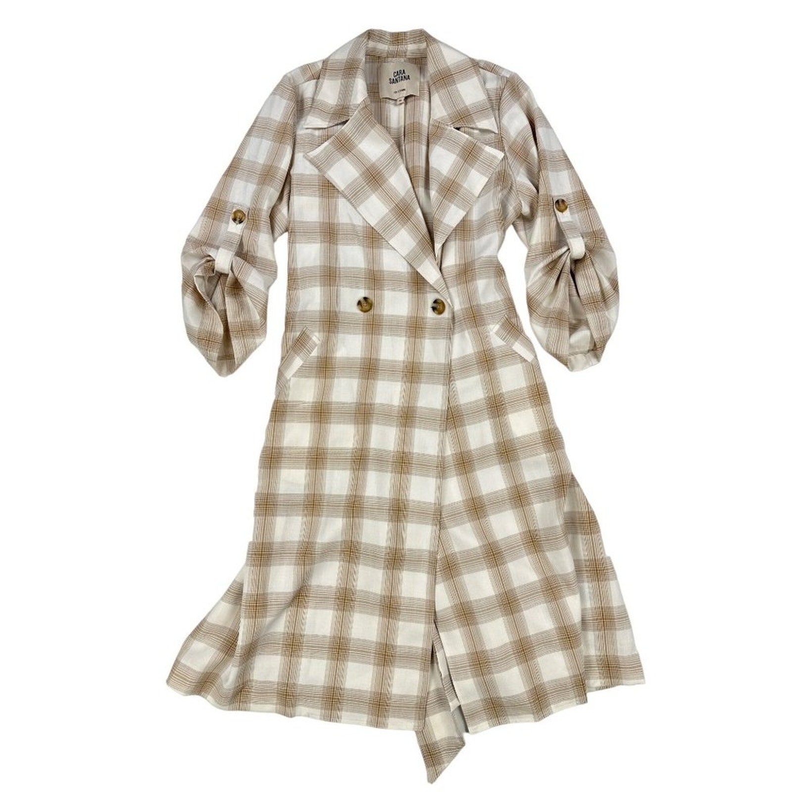 Cara Santana Collection - “She Loves the Attention” Plaid Trench in Cream and Be