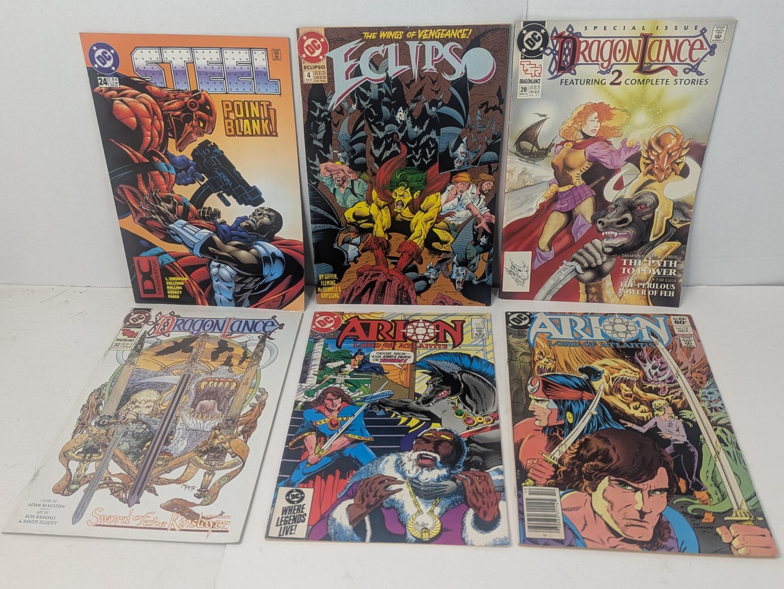 Lot Of 6 Vintage DC Comics Comic Books - Eclipso, Steel, Arion, DragonLance