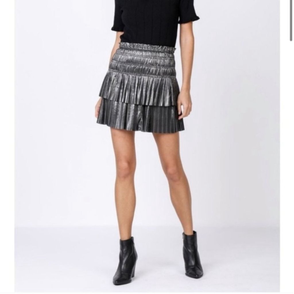 Current Air Metallic Tiered Pleated Mini Skirt Anthropologie Size Small
