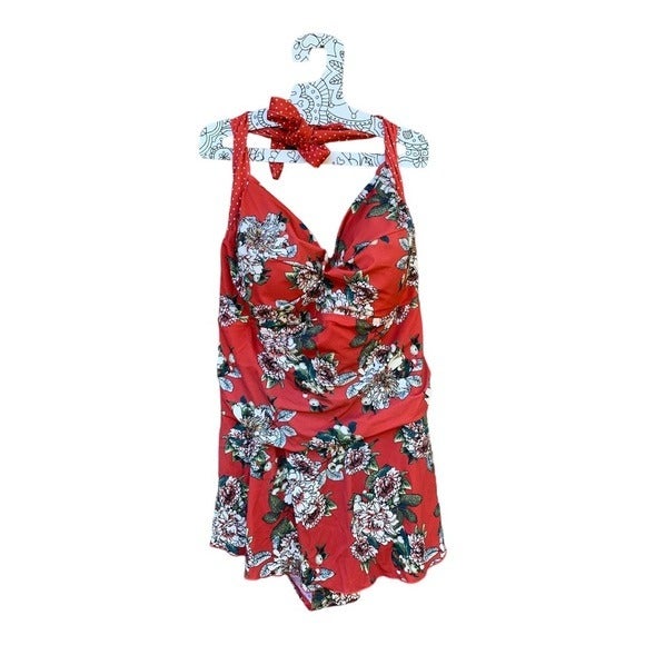 Swimsuits for All Plus-Size Floral Print Halter One Piece Tummy Control Size 32