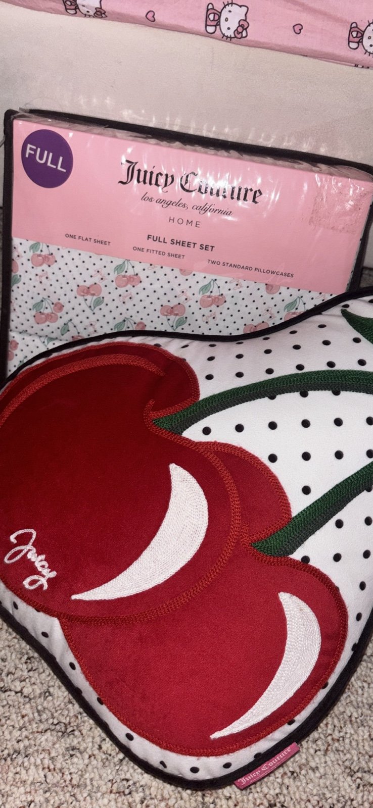 Juicy Couture sheet set and throw pillow bundle