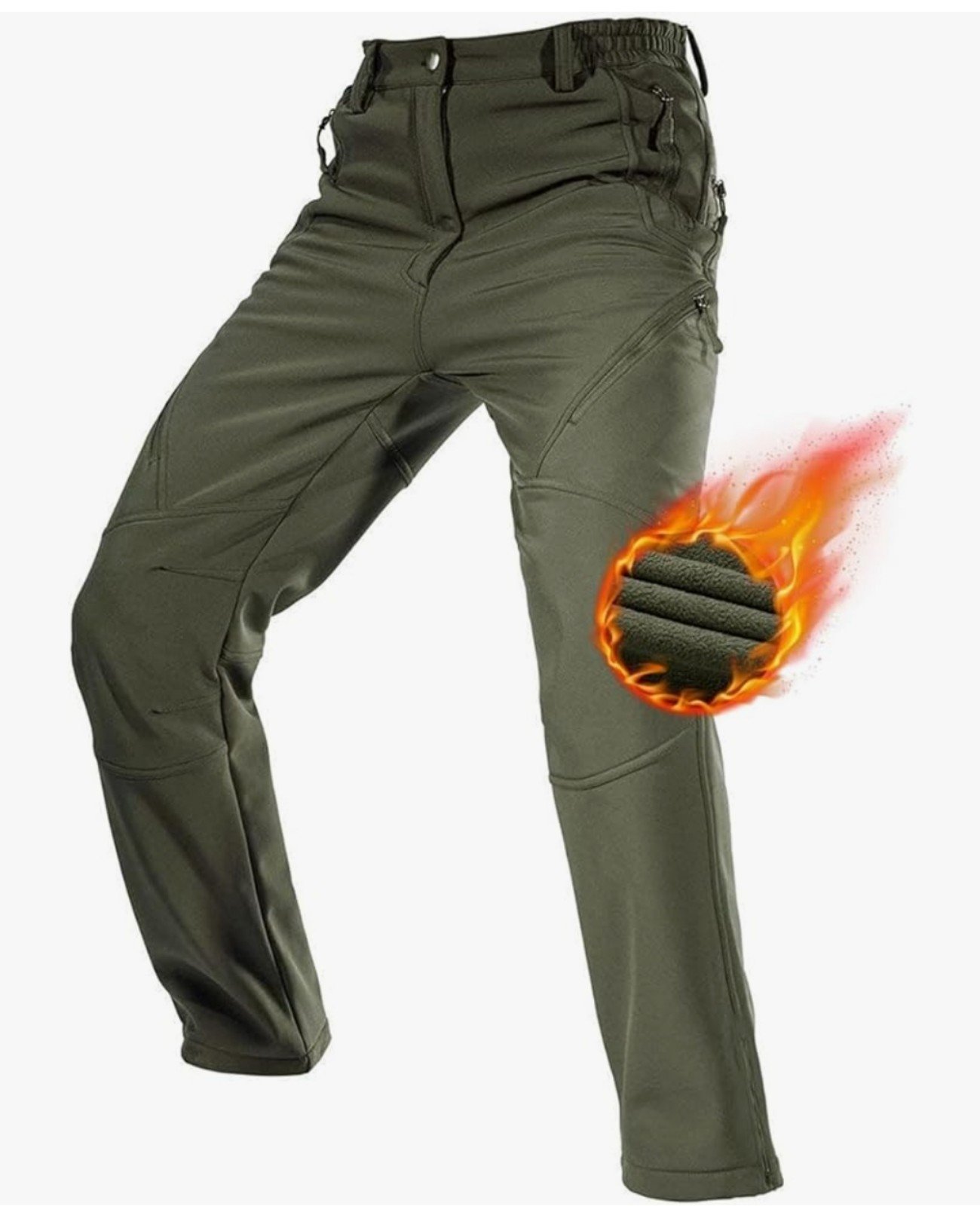 FREE SOLDIER Men's Softshell Fleece Lined Cargo Pants Snow Hiking 32W X 30L Army
