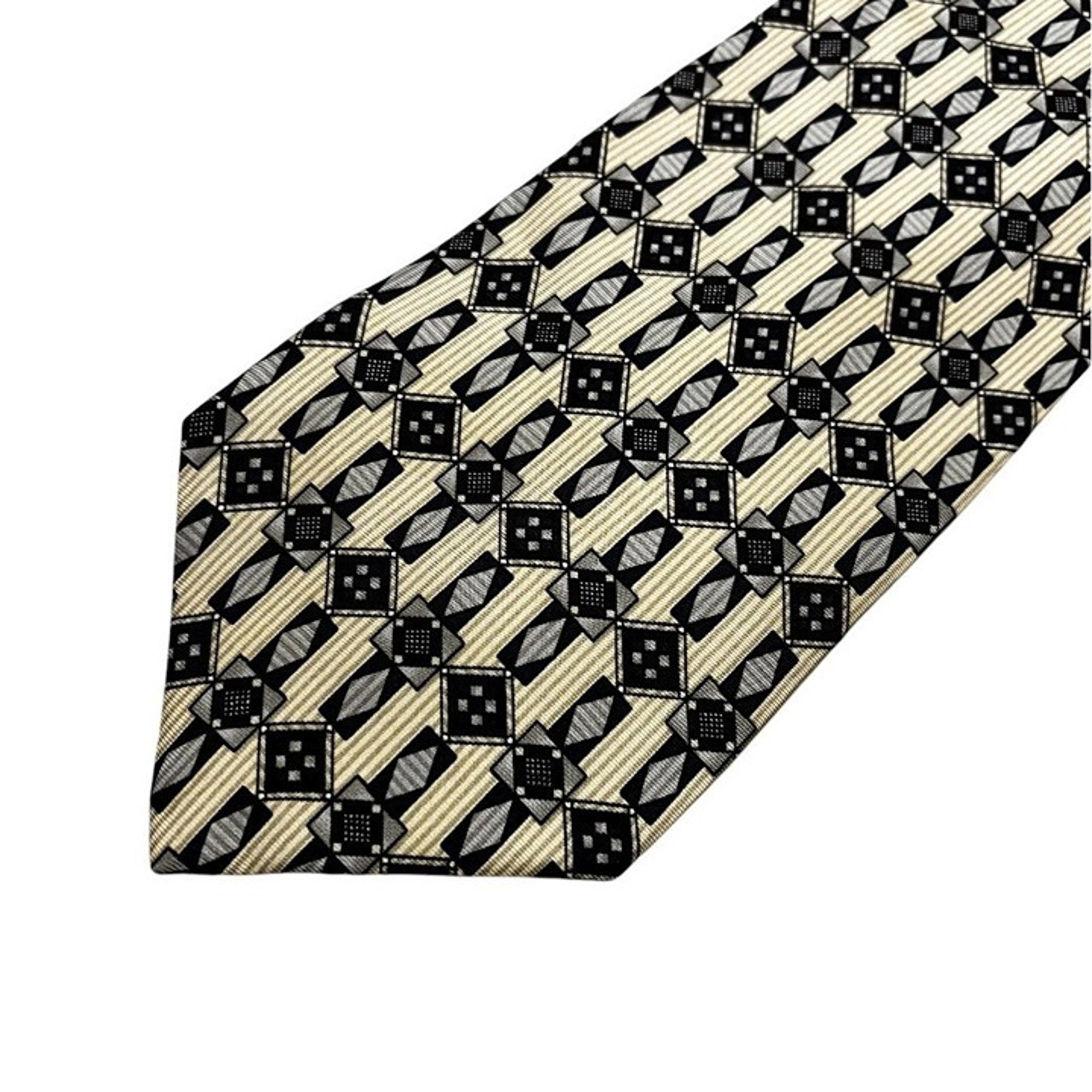 Vintage Mens 100% Silk Neck Tie Claiborne Travelers Twill Beige Gray Black