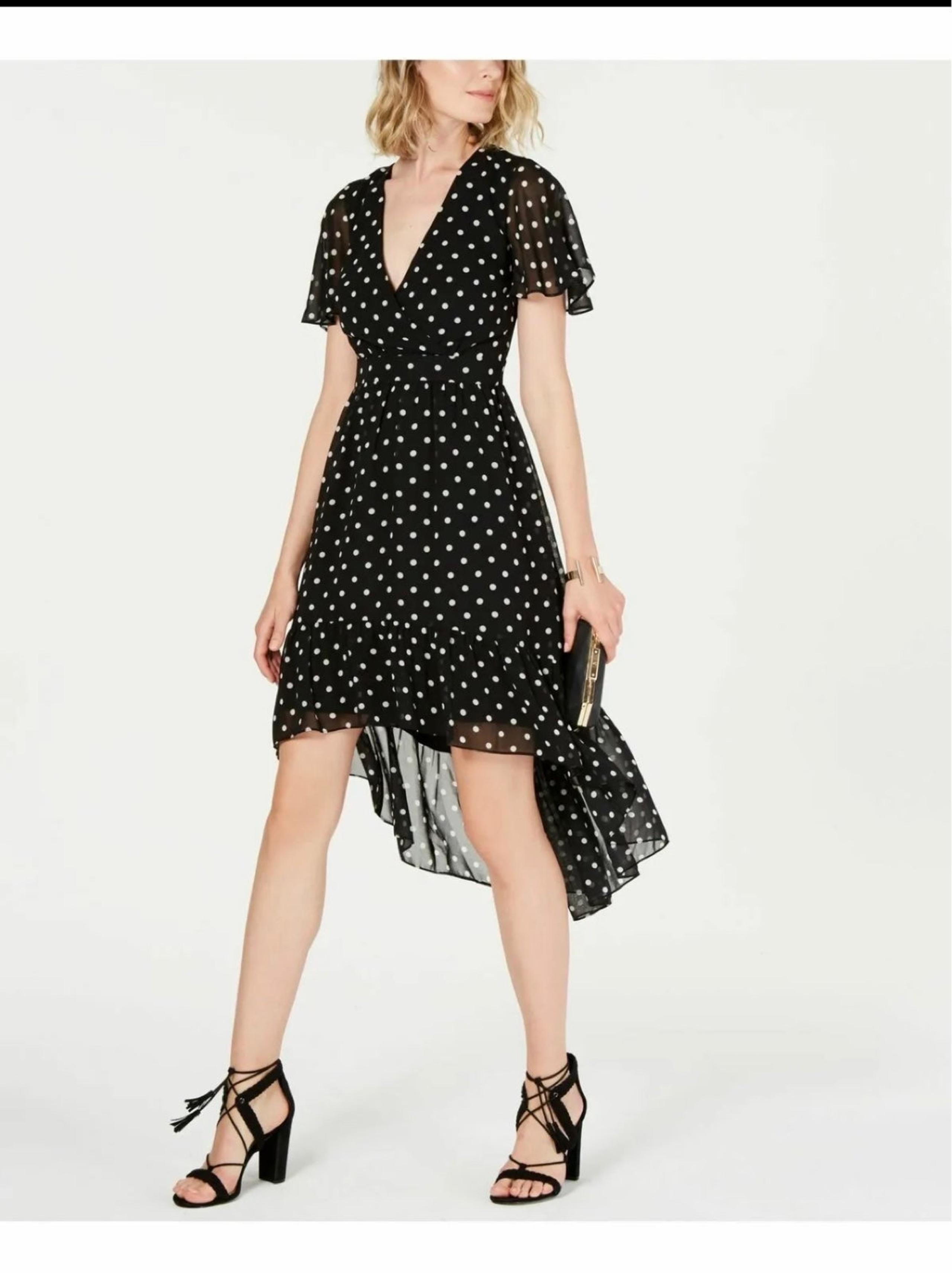 VINCE CAMUTO Women's Black High Low Polka Dot Midi Shift Party Dress Size 16