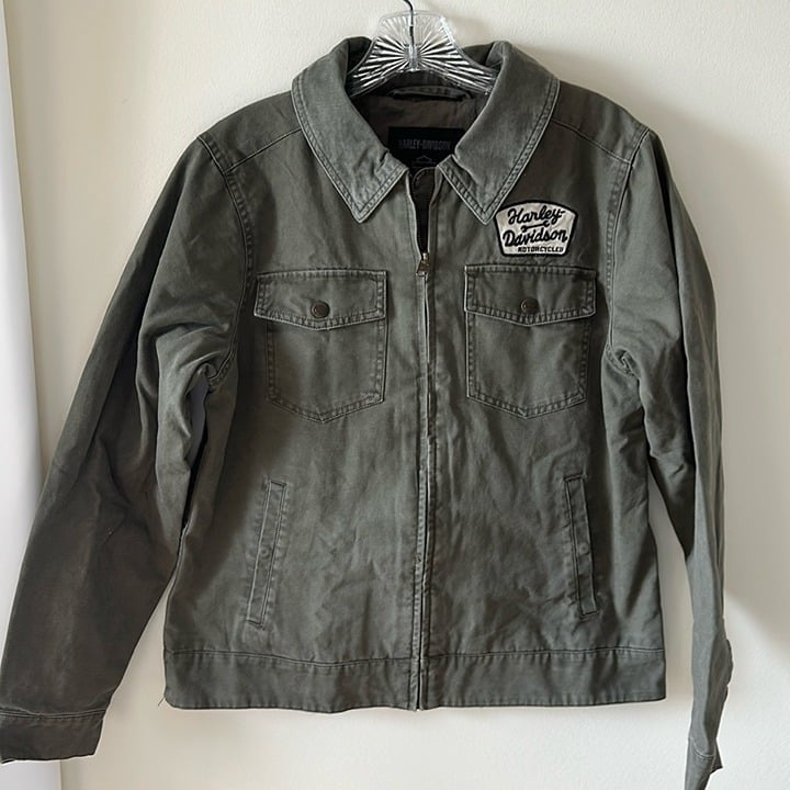 Harley Davidson Womens Jacket Medium Green Corduroy Mechanic Utility Patch NWT