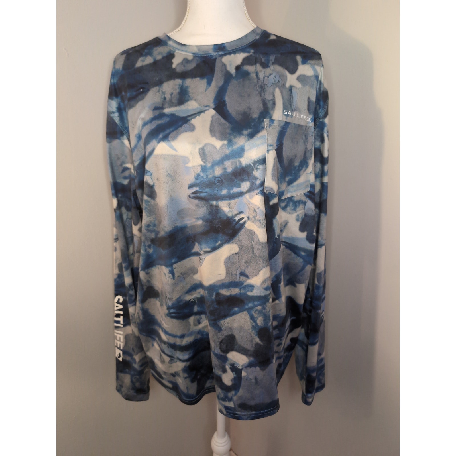 Salt life LG all over fish blue long sleeve shirt