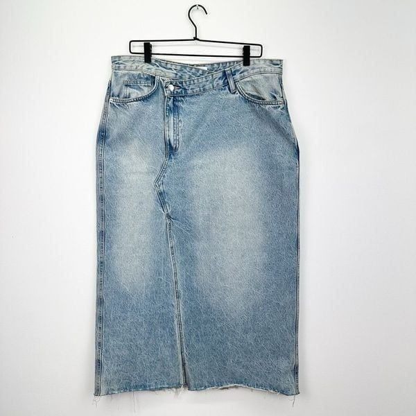 Zara Women’s Medium Wash Long Denim Cross Over Waistband Skirt