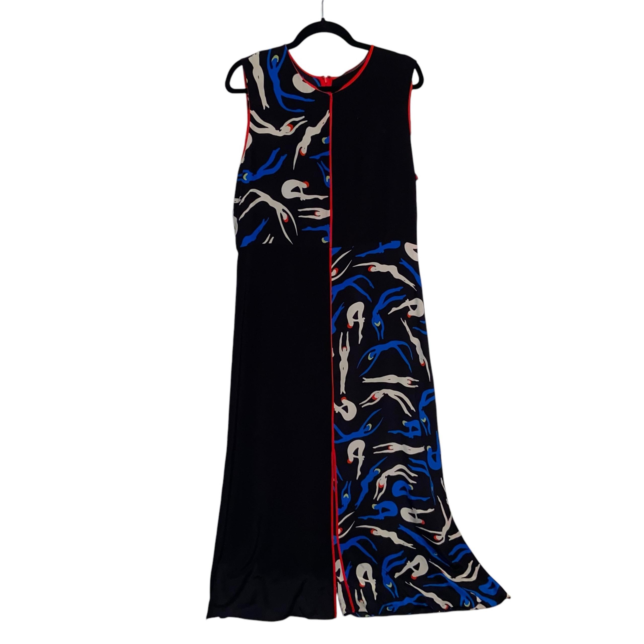 Diane Von Furstenberg Dress Womens Medium Verona Silk Crepe Swimmers Print Maxi