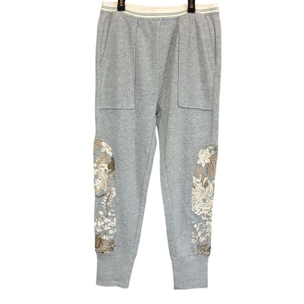 Burning Torch Embroidered Sweatpants in Grey Metallic NWT Size Medium