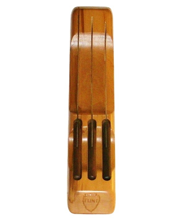 VTG ECKO FLINT VANADIUM KNIFE CUTLERY SET # 7017 W/ WOOD STORAGE BLOCK USA
