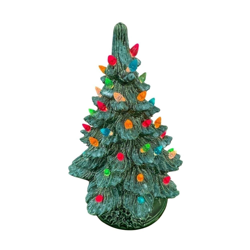 Vintage Ceramic Christmas Tree Light-Up Decor With Multicolored Bulbs