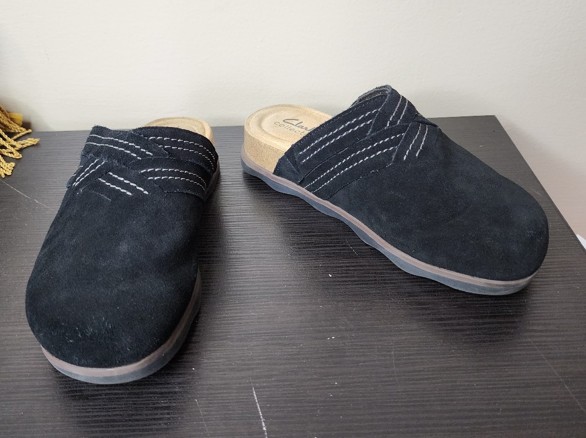 Clarks Brynn Glide Mule Sandal, Women's Size 6.5 M, Black Suede MSRP 85