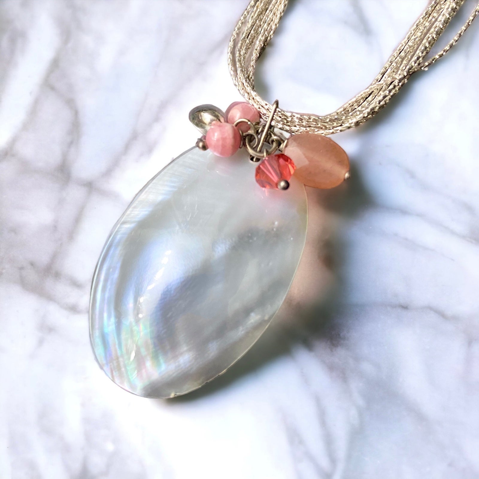 Mother of Pearl Shell 925 Silver Necklace Made in Italy