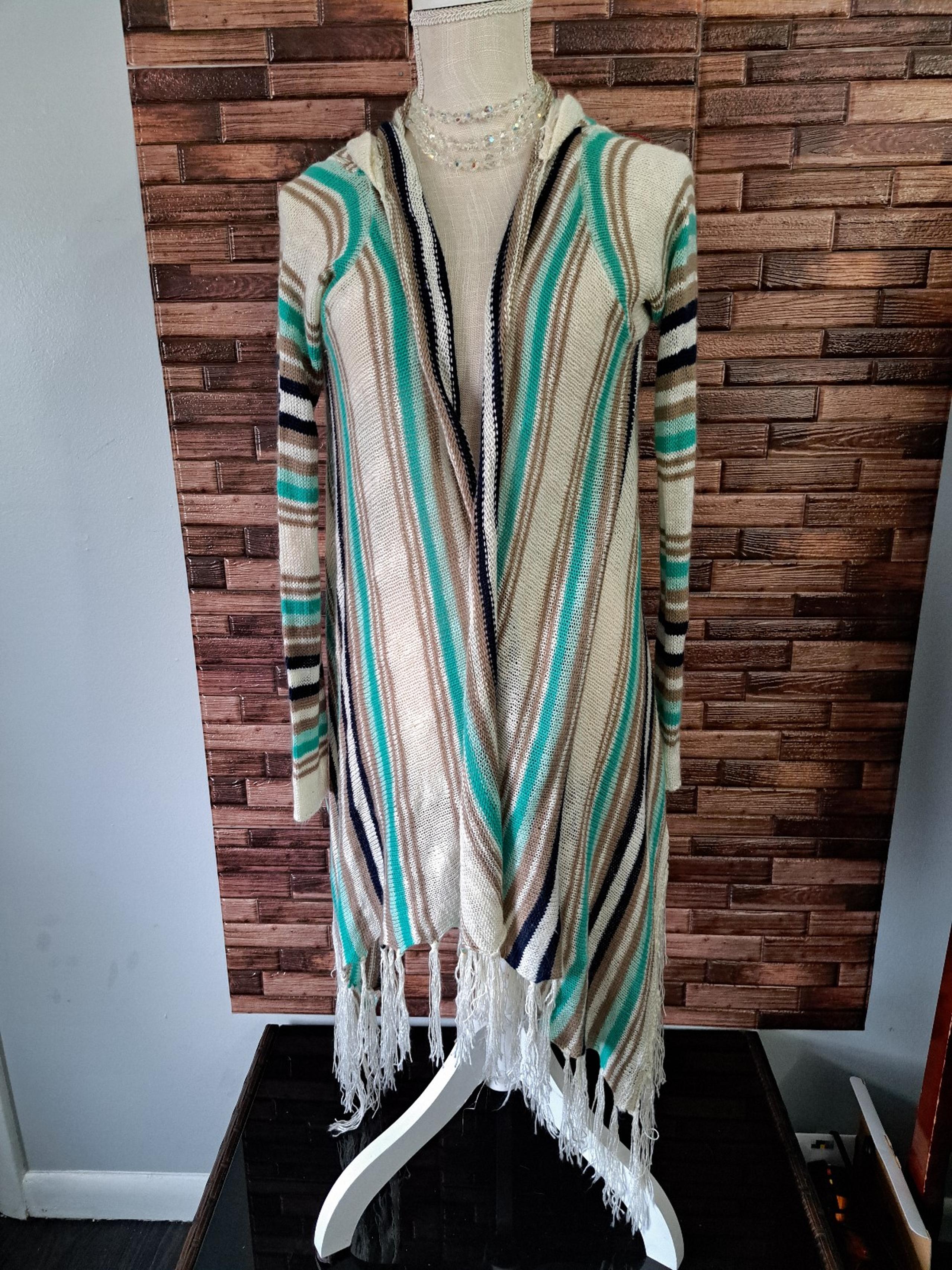 Rue21 Women's Open Front Hooded Cardigan Sweater Multicolor Stripe Long Sleeve M
