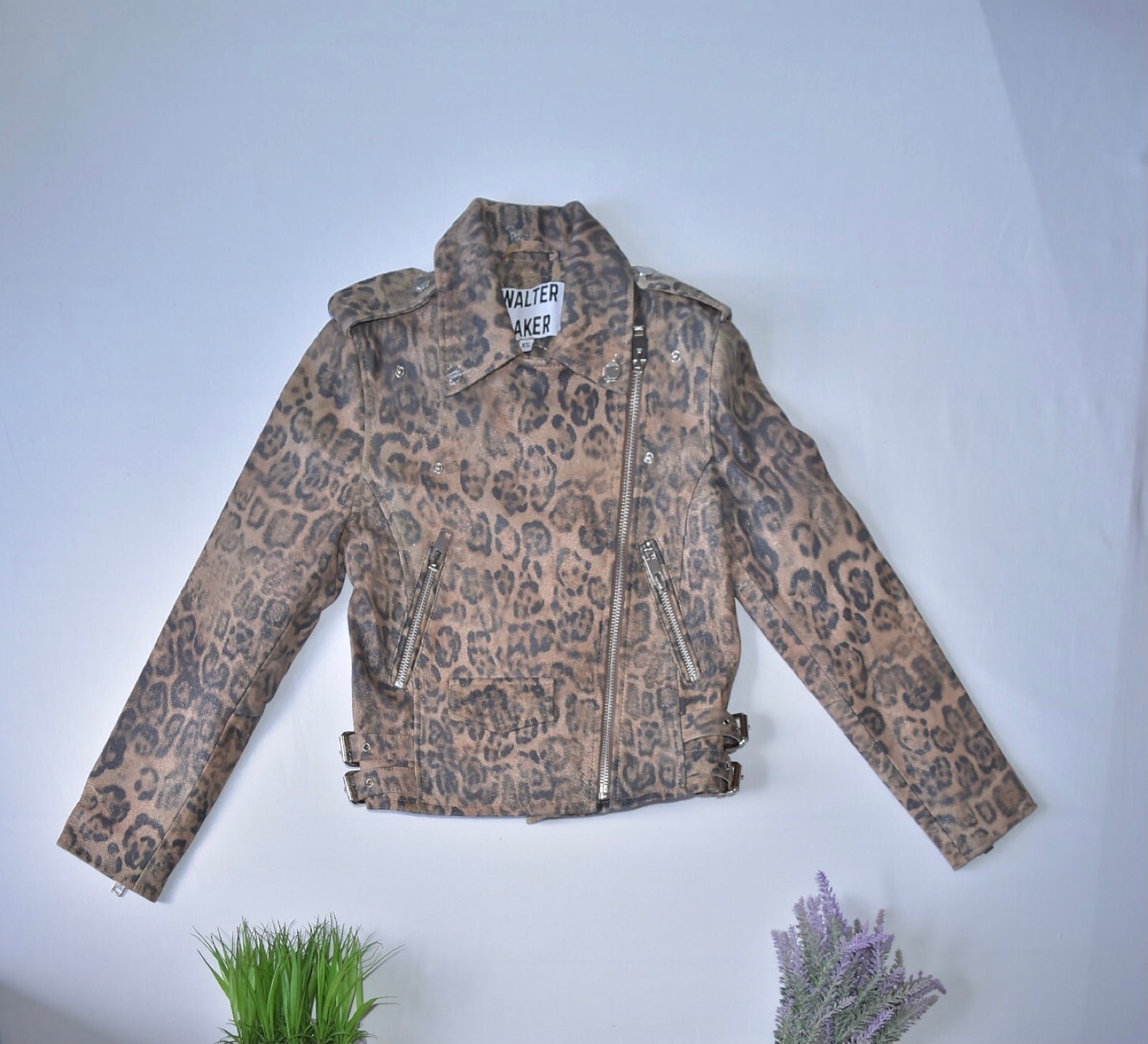 New!Walter Baker Francis Animal Print/ Suede Lamb Leather Moto Jacket Size XS
