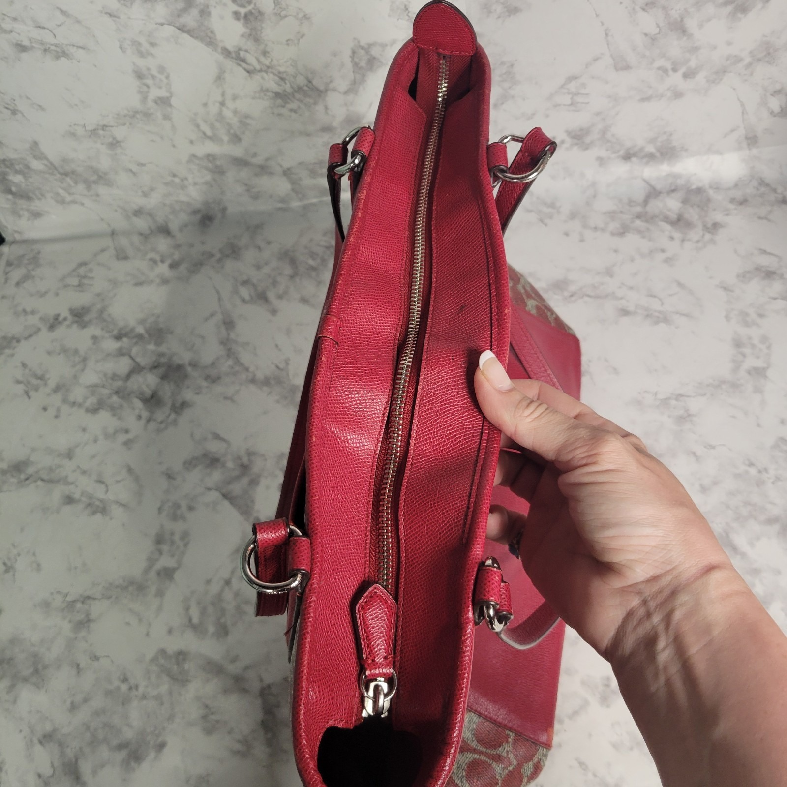 Coach Saffiano Signature Monogram Bailey Shoulder Tote Bag Red