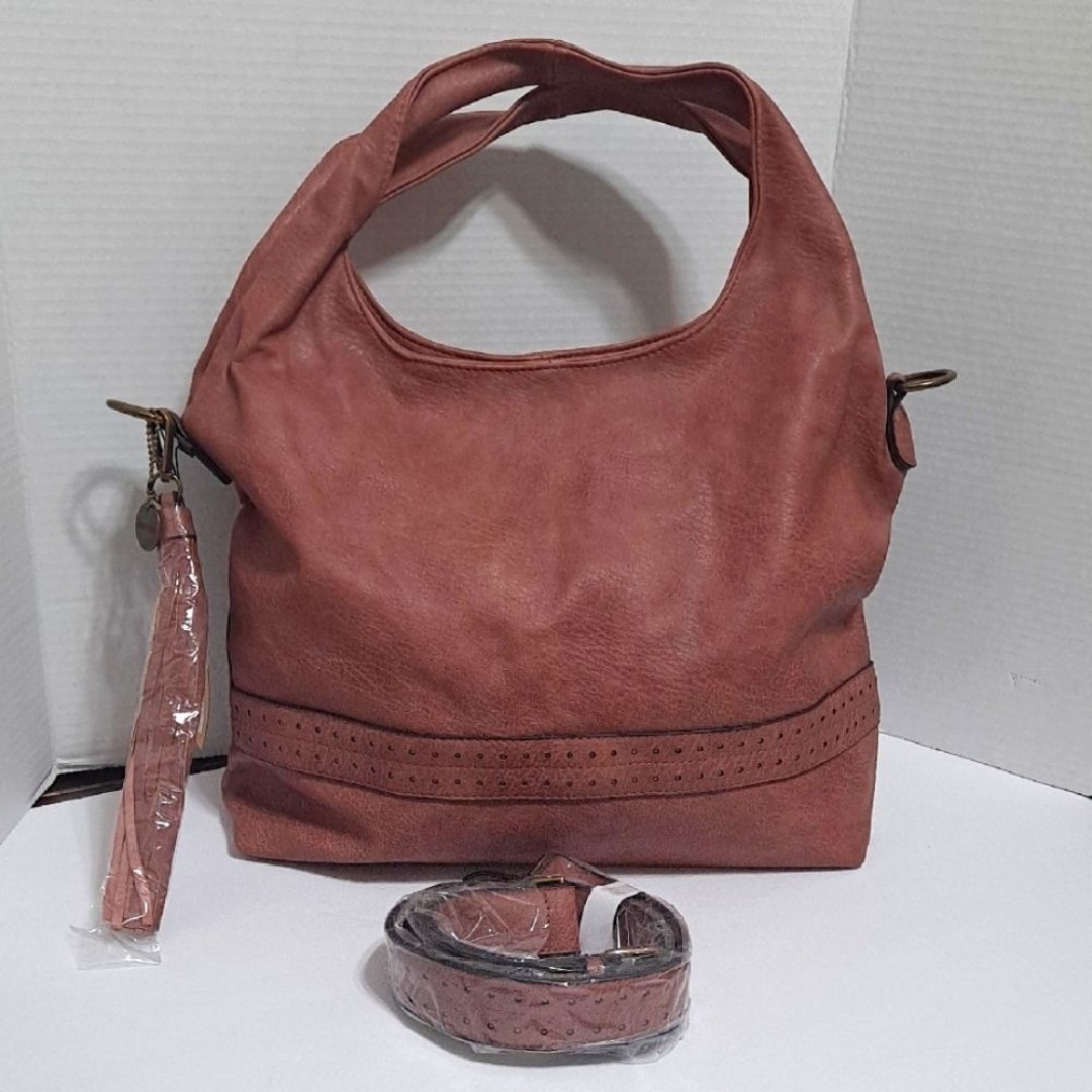 Pink Rose Shoulder Bag Tote Slouchy Hobo Shape Studded Fringe Tassel NWT Ampere