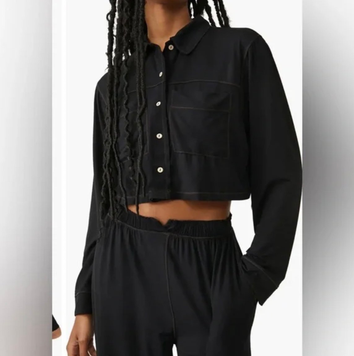 NWT Free People Intimately Essential 2 Piece Cropped Pajama Set Black Size Small