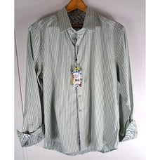 Men's Robert Graham Flip Cuff Shirt NWT NEW Goodale Green Blue Striped Size XL