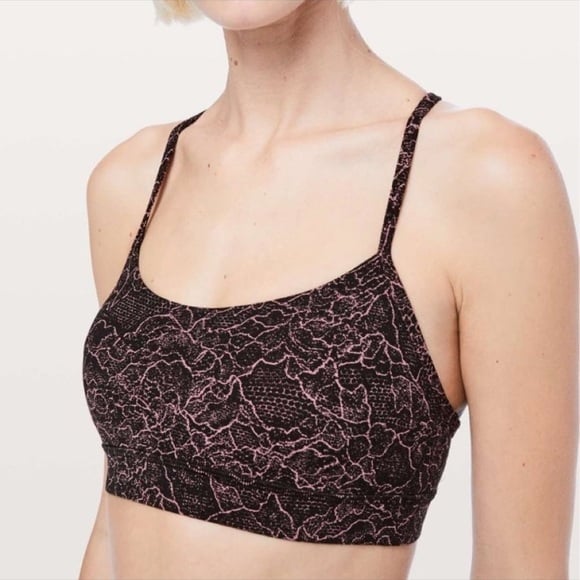 LULULEMON Flow Y Bra Nulu Spanish Rose Lacescape Pink Black Size 4 Soft Like New