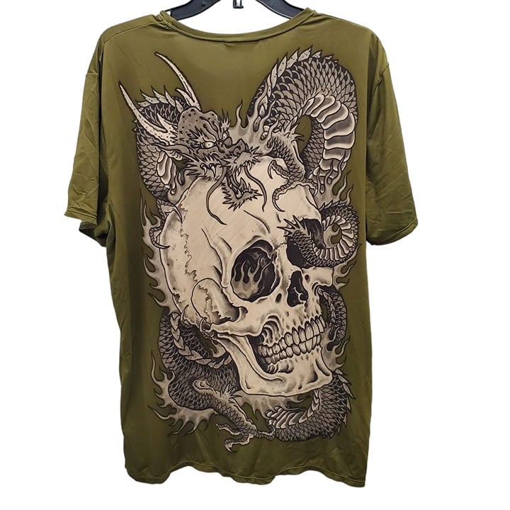 Yellowman Men's Vintage Y2K Olive Full Back Graphic Stretch Knit Tee Size XL