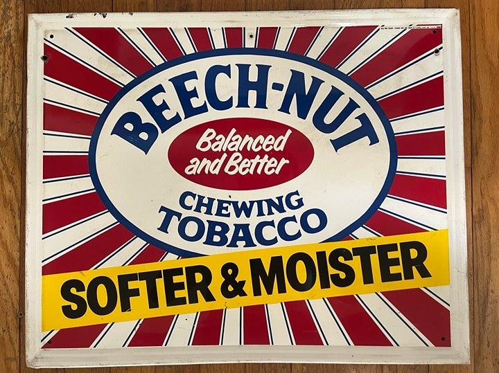 (Super Rare!) Vintage Original 1986 Beech-Nut 21.5 L x 17.5 W Tin Sign!