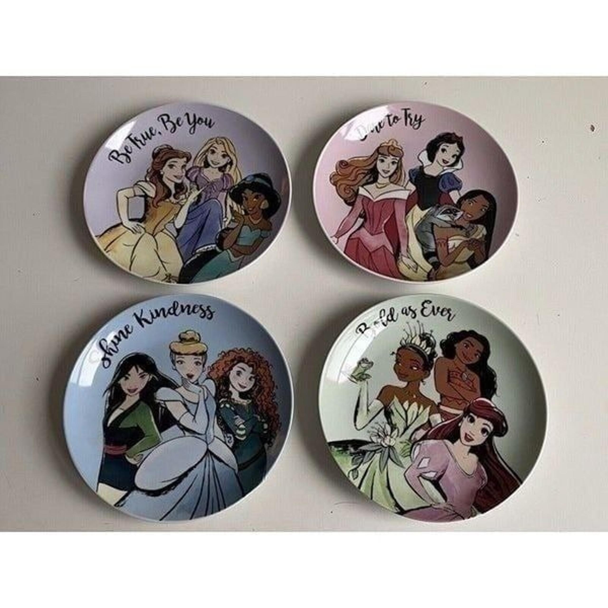 Disney Princess Strength Set Of 4 Appetizer Plates Mulan Belle Tiana Ceramic NEW