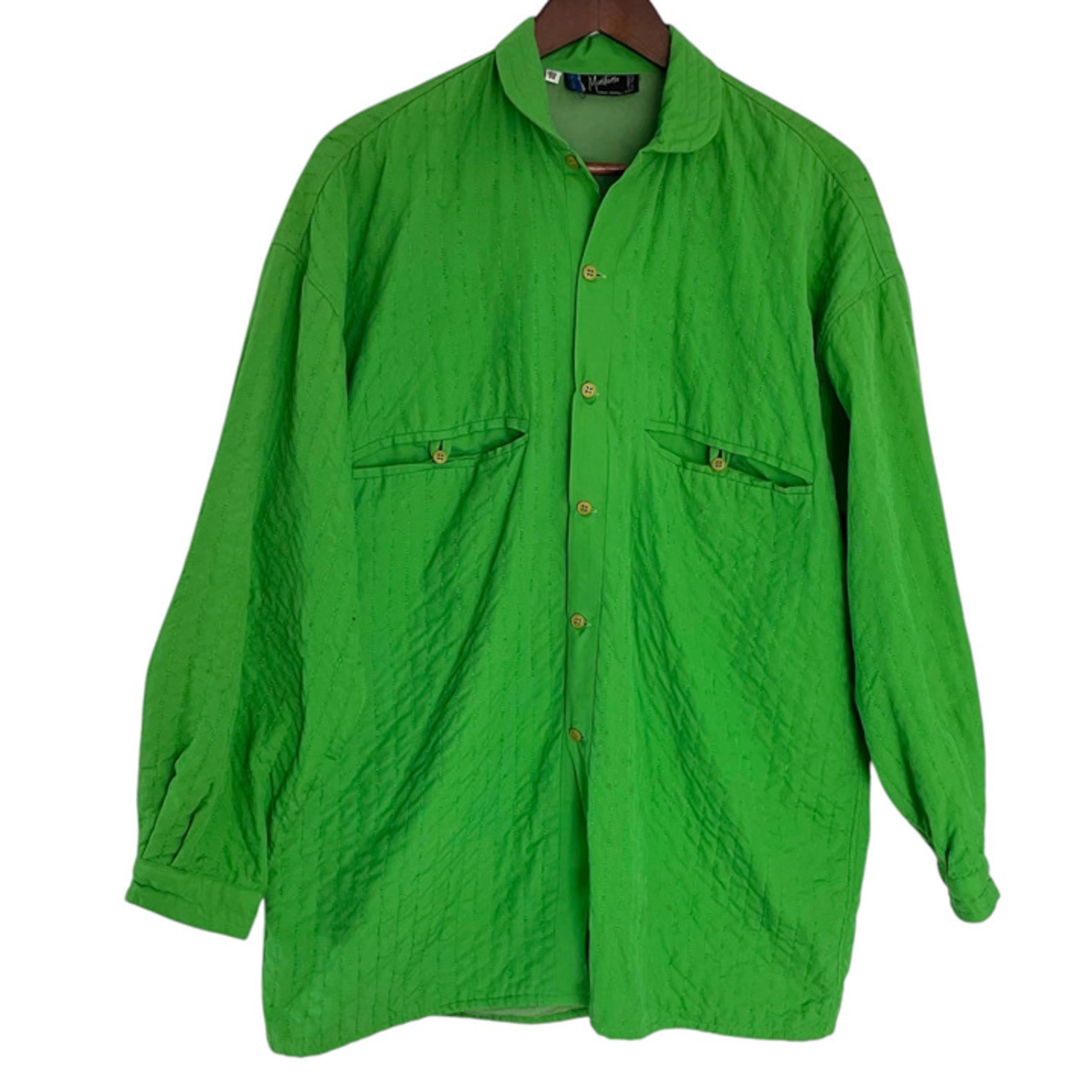 Paris Shacket Quilted Jacket 15 1/2" / 39 Large Mens Kelly Green - Claude Montana