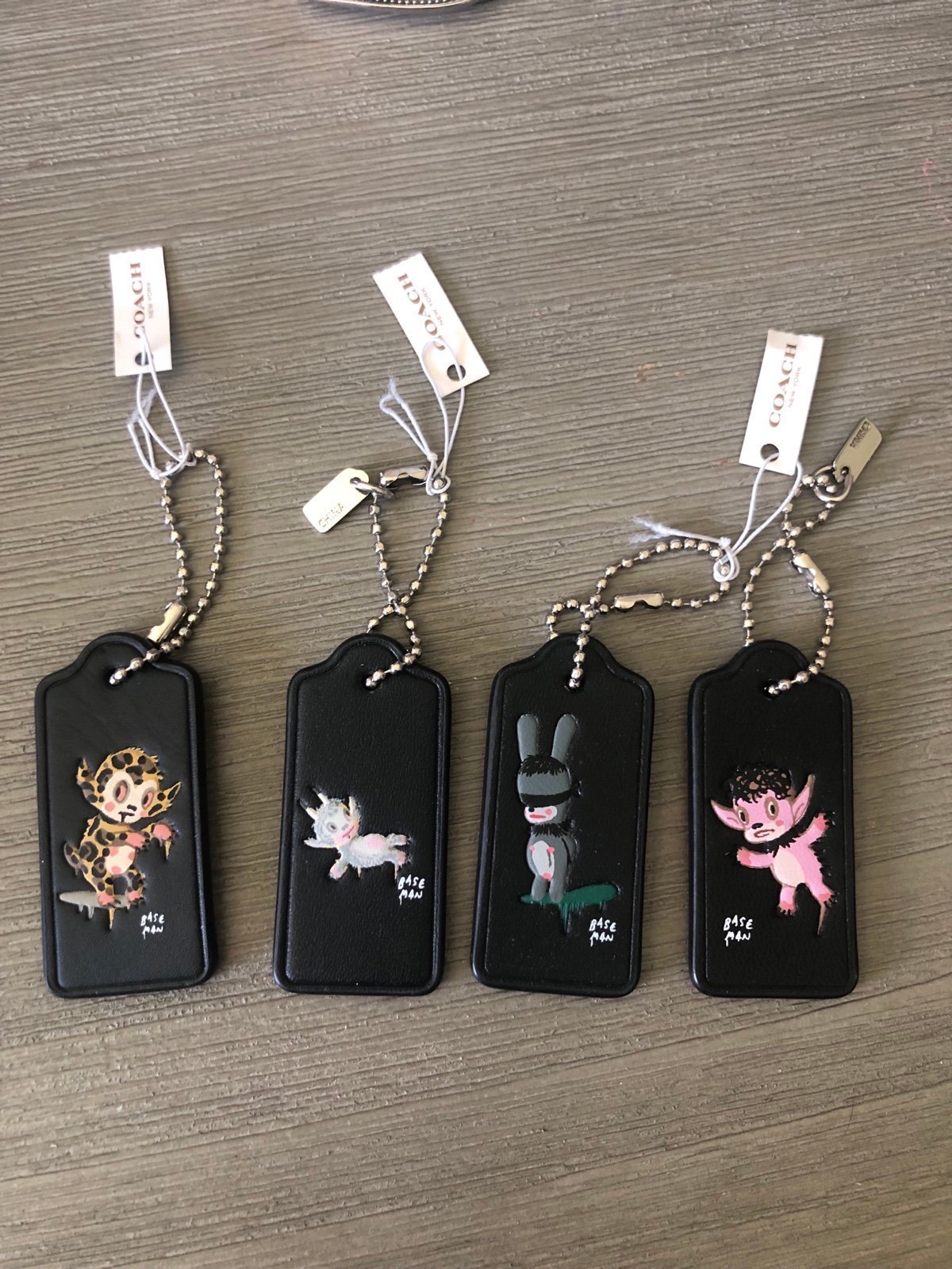 COACH X BASEMAN leather hangtag key ring charms set of 4 - Buster, Bird girl, Bu