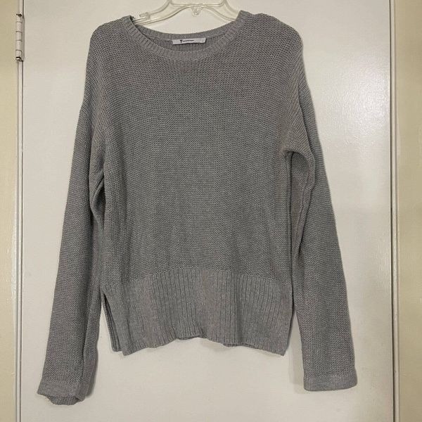T Alexander wang Gray knit round neck sweater split side hem size XS
