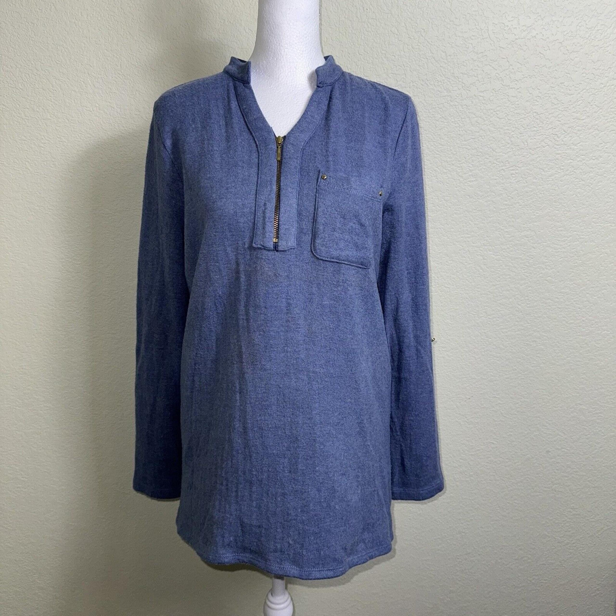 Soft Surroundings Women's Sweater Tunic Zipper Blue Size XS Small Seam Tear