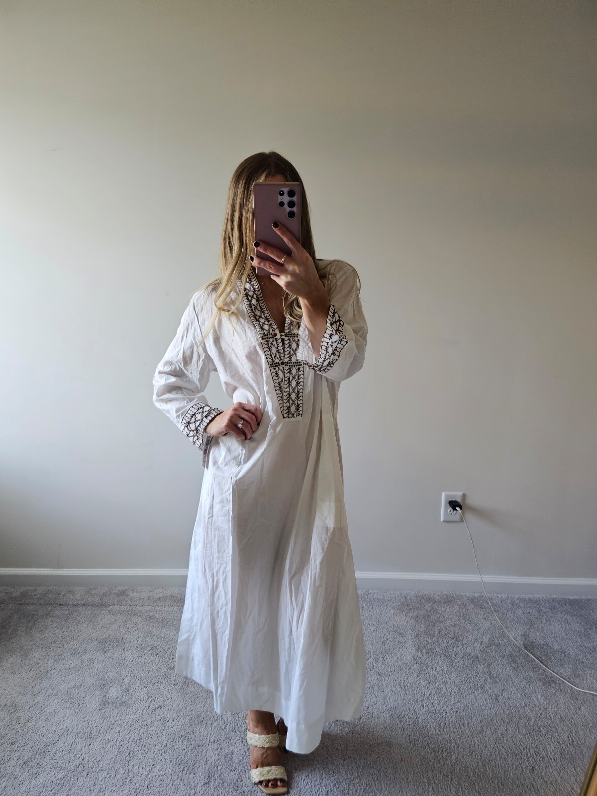 NATORI cotton beaded tribal nights Long Caftan Cover-up Small