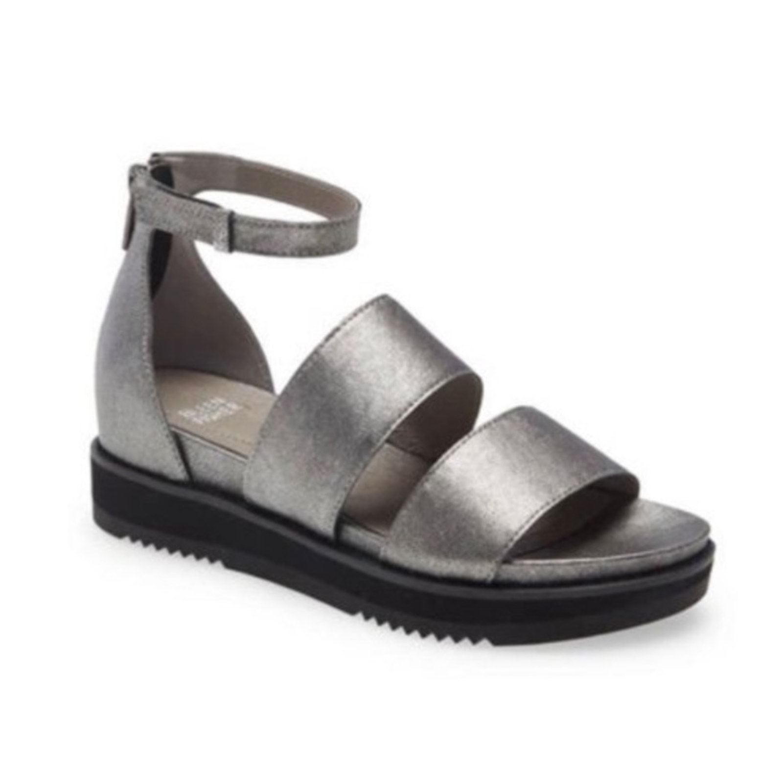 Eileen Fisher Keno Platform Sandal Silver Metallic Leather Chunky Women’s Sz 10