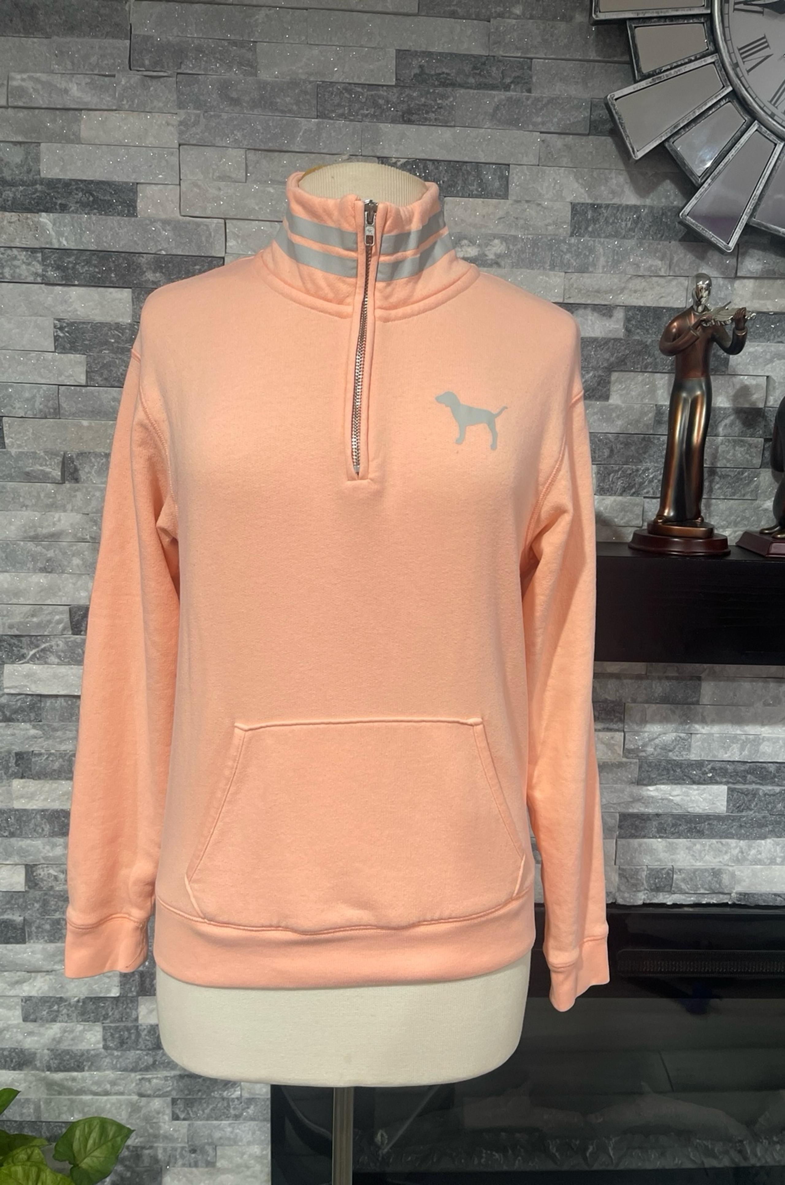 PINK Victoria's Secret Peach 1/4 Zip Dog Logo Pullover Sweatshirt Size XS