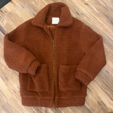 Womens elodie faux fur sherpa fleece full zip bomber jacket sz S orange