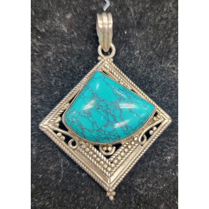 Silver Turquoise Chunk Pendant-37.6mmX45.4mmX12.2mm-Unique Turquoise Jewelry