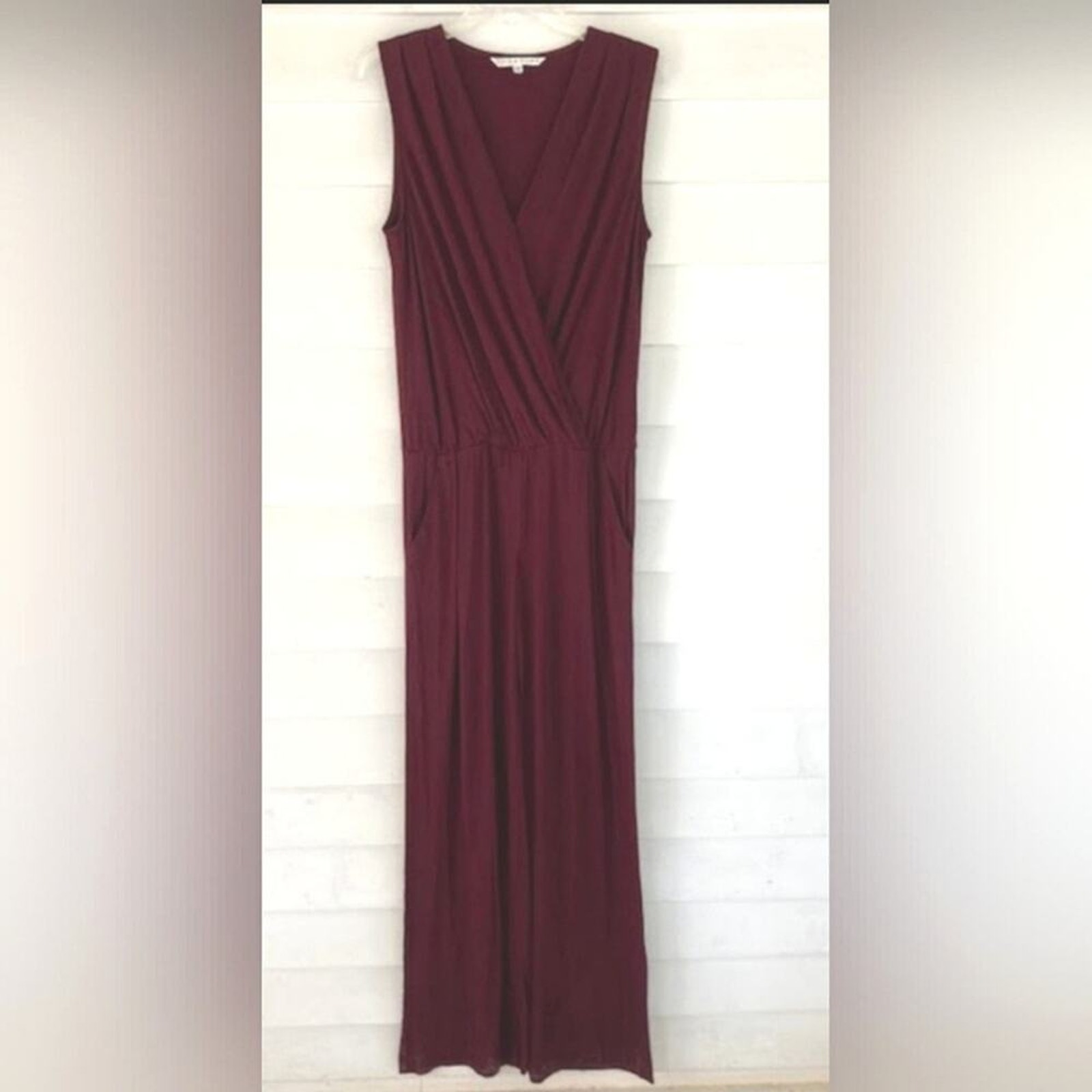 Trina Turk Maroon Wine Sleeveless Pocketed Wide Leg Jumpsuit Jumper Pantsuit S