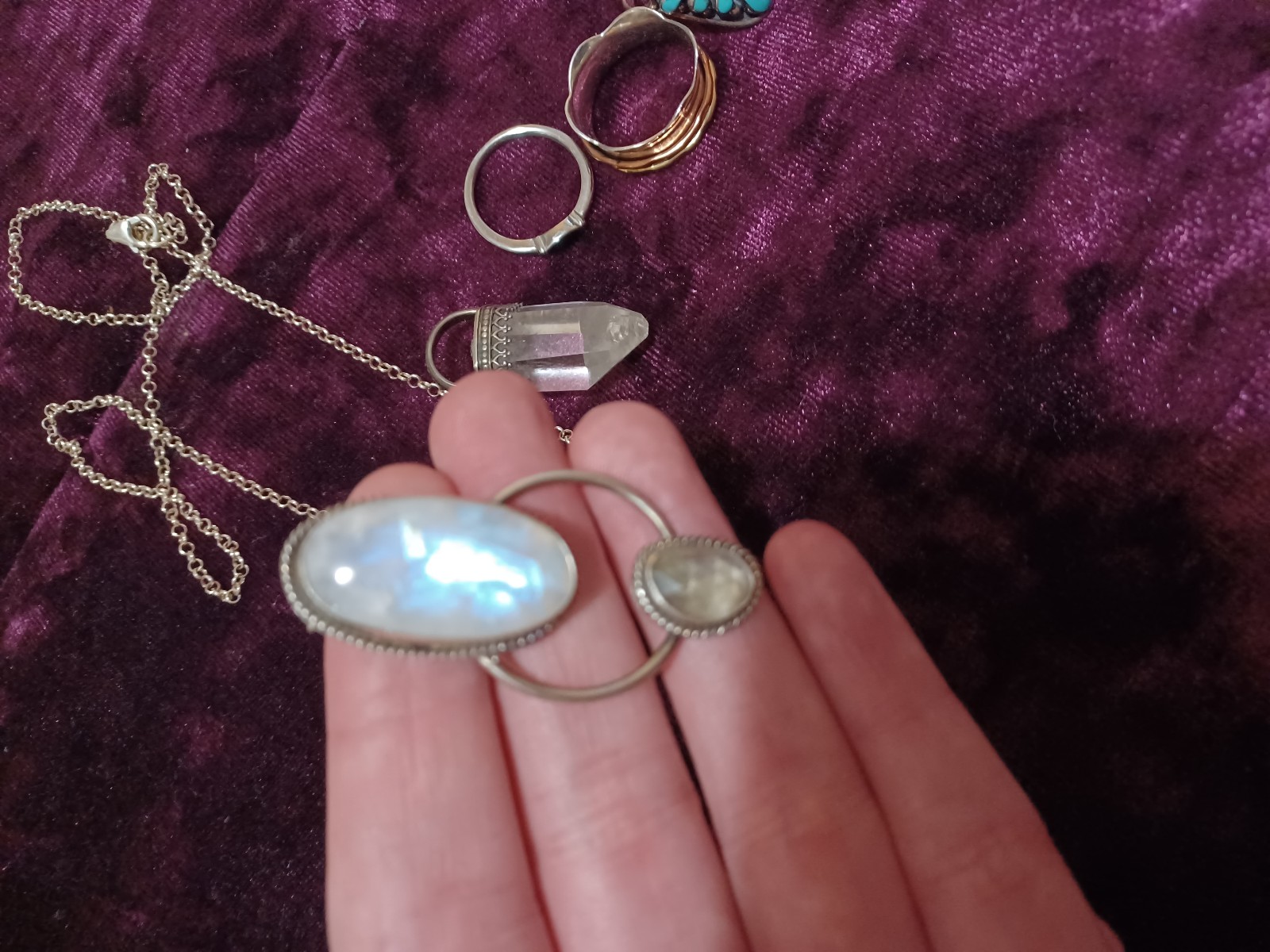 Gorgeous Handmade Moonstone and Quartz Sterling Silver Necklace