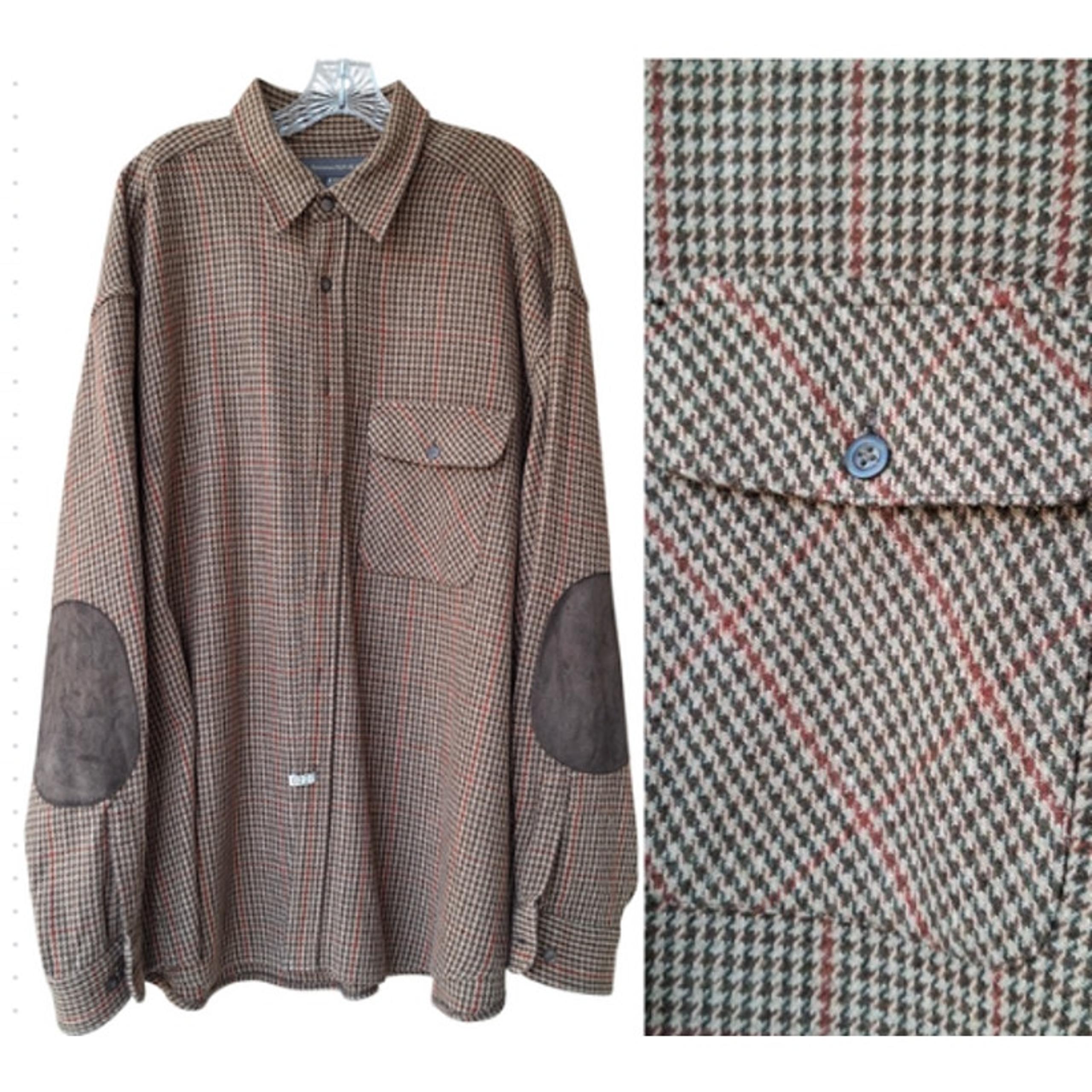 Banana Republic Mens Houndstooth Wool Suede Elbow Patches Shirt Jacket Brown XL