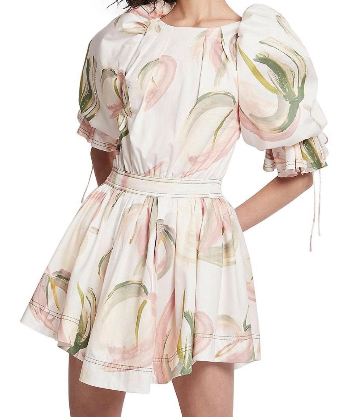 Aje cotton imprint puff-sleeve mini dress
