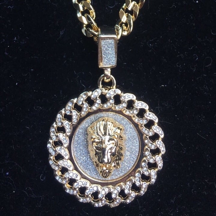 LION DIAMONDS CZ 18K GOLD CHAIN ITALY