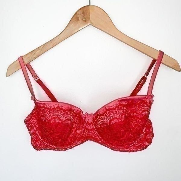 Mimi Holliday pink silk bra with red lace overlay