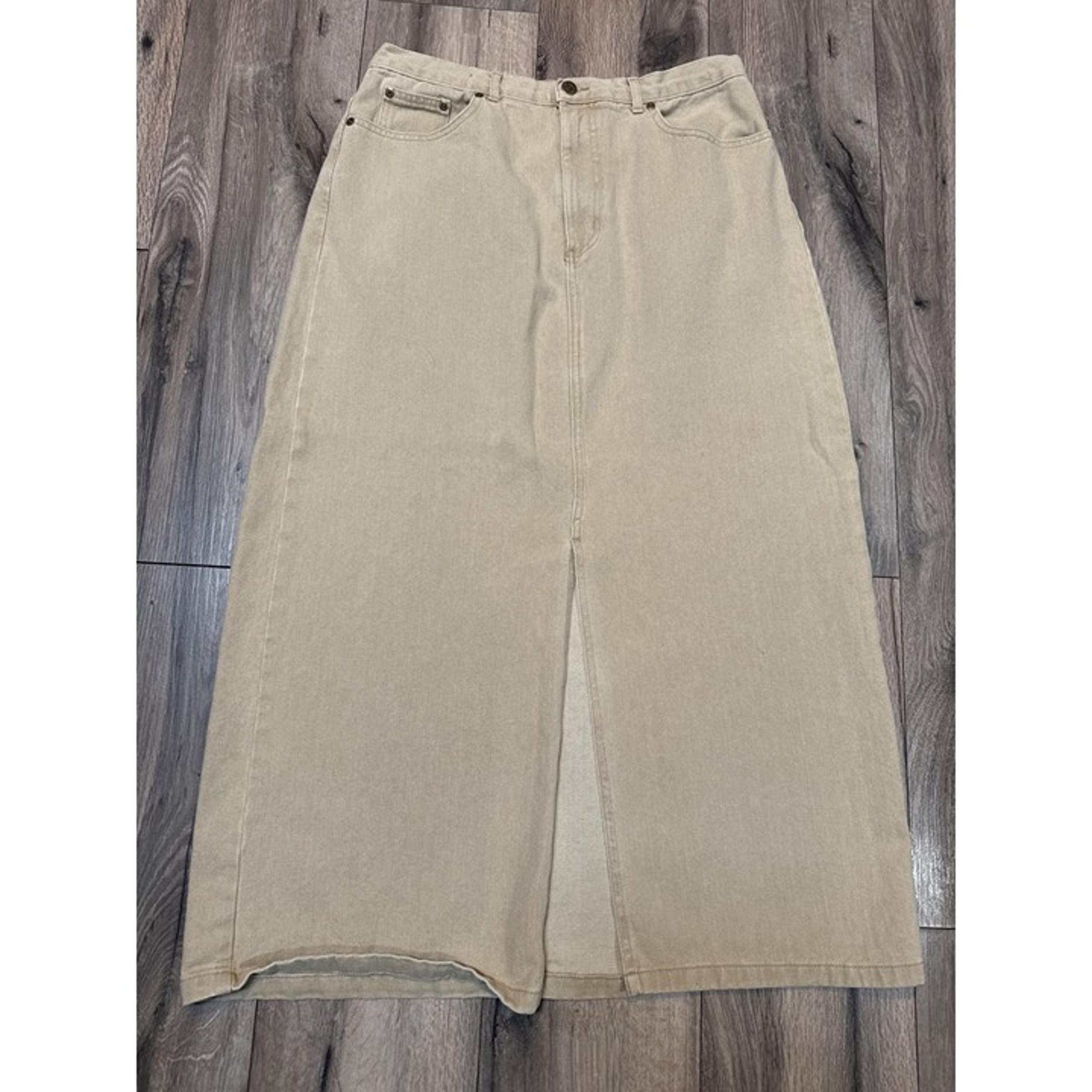 Eddie Bauer Womens Khaki Long Denim Skirt Size 14 100% Cotton Maxi Modest Minima