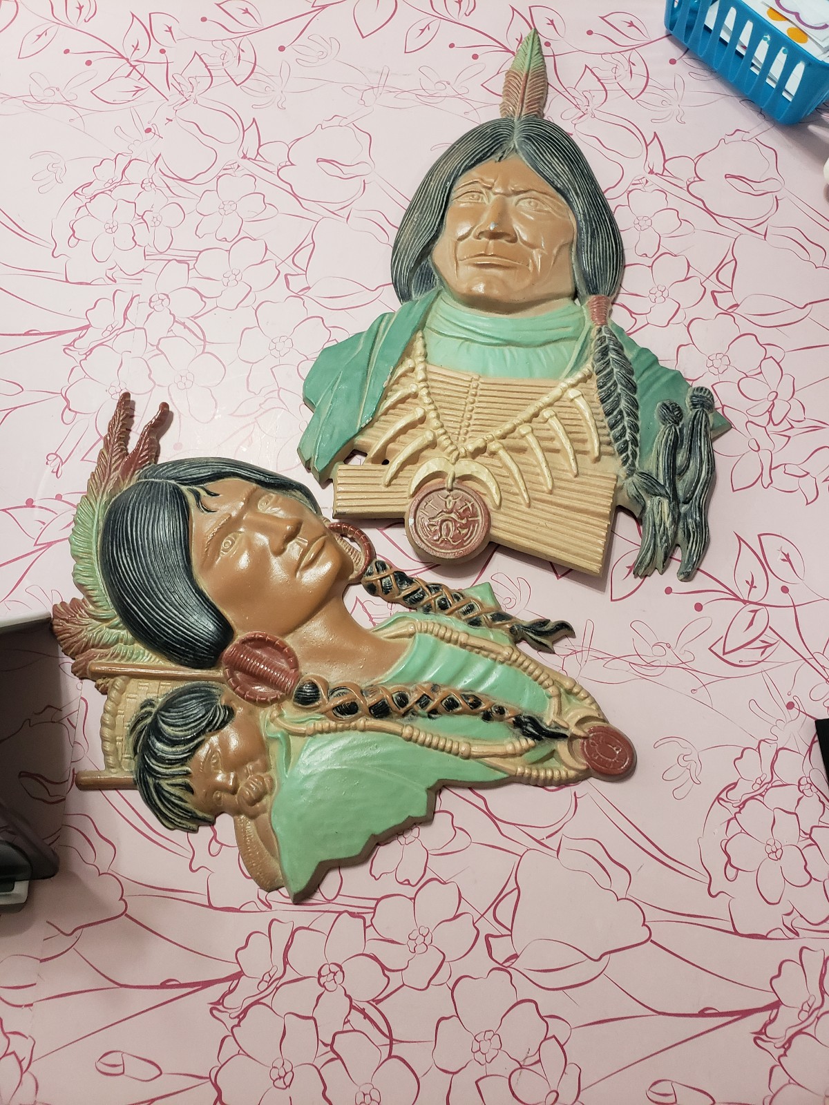 Set of 2 Vintage Native American Wall Plaques