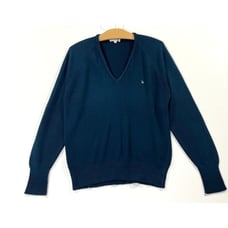 Vintage Christian Dior Embroidered Logo V Neck Knit Sweater Navy Blue USA Made M